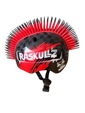 Raskullz Mohawk Kids Bike Helmet Black & Red Small Lightweight Adjustable Straps